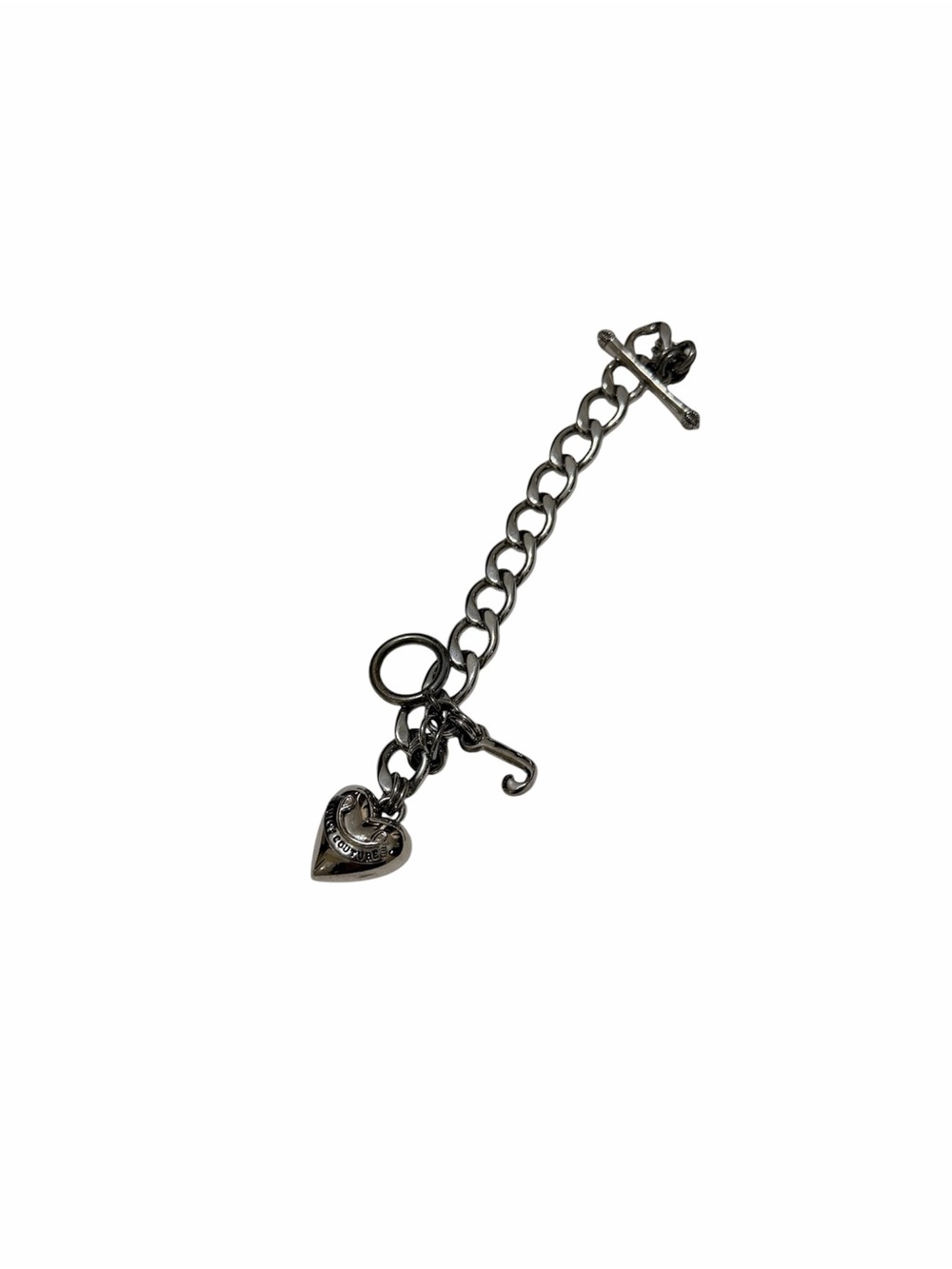 Vintage Juicy Couture Chunky Chain Bracelet Heart Charm Silver Tone Y2K - Picture 3 of 5